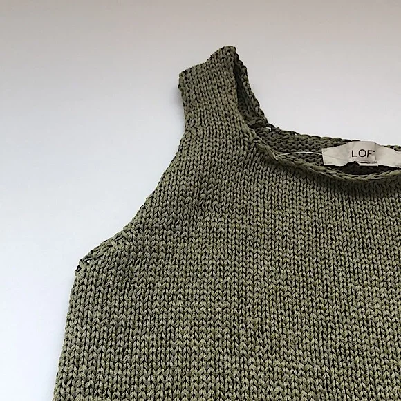 NWOT Damaged Loft Square Neck Sweater Knit Tank Top In Olive Green Size Small - Picture 4 of 13